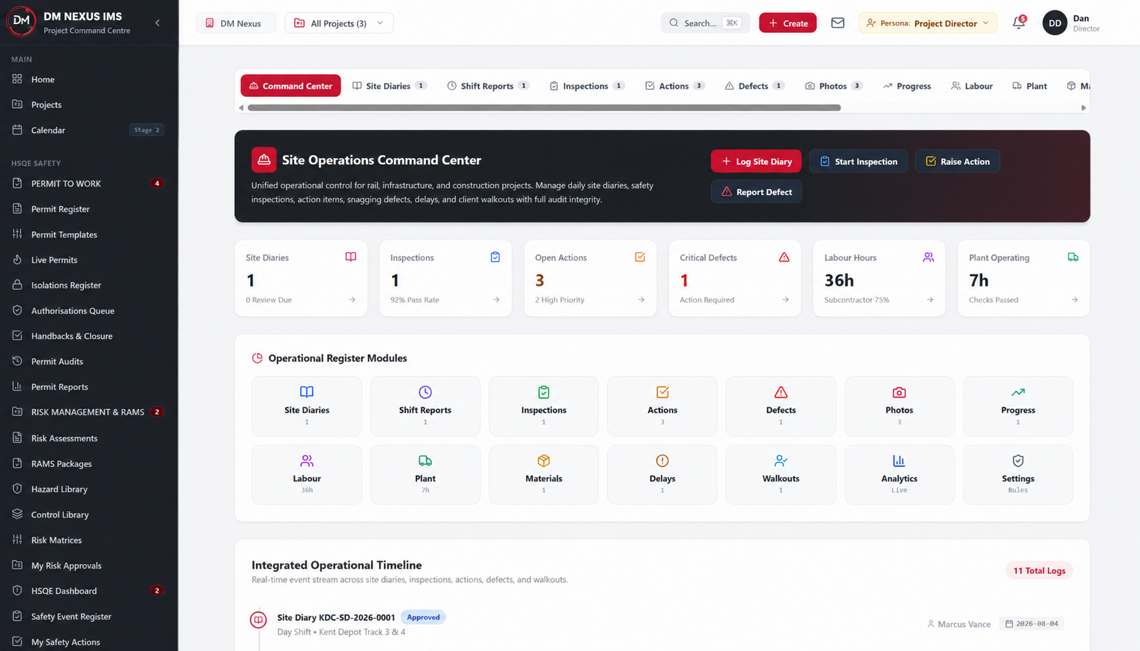 DM Nexus Site Operations Command Center Interface